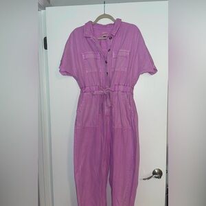 Universal Thread Pink Jumpsuit with Elastic Waist and Short Sleeves